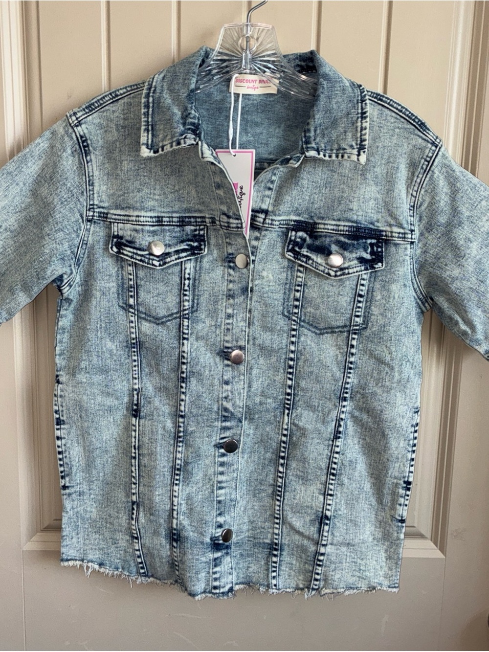 Women's Acid-Wash Blue Denim Jacket - Casual Button-Front Jean Jacket